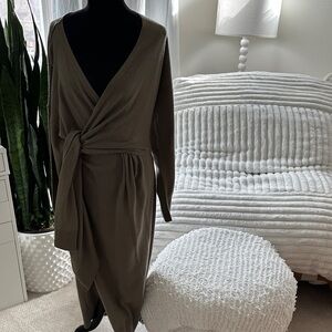 Jonathan Simkhai Sage Green Long Sleeve Wrap Dress